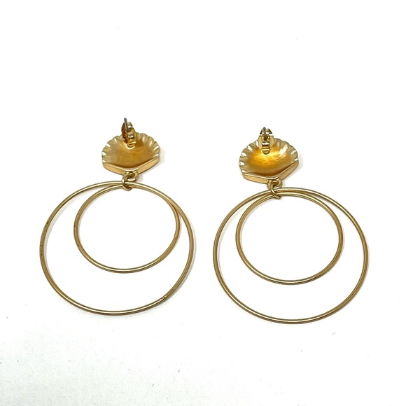 New Anthropologie Shell Double Hoop Drop Earrings - Picture 4 of 4